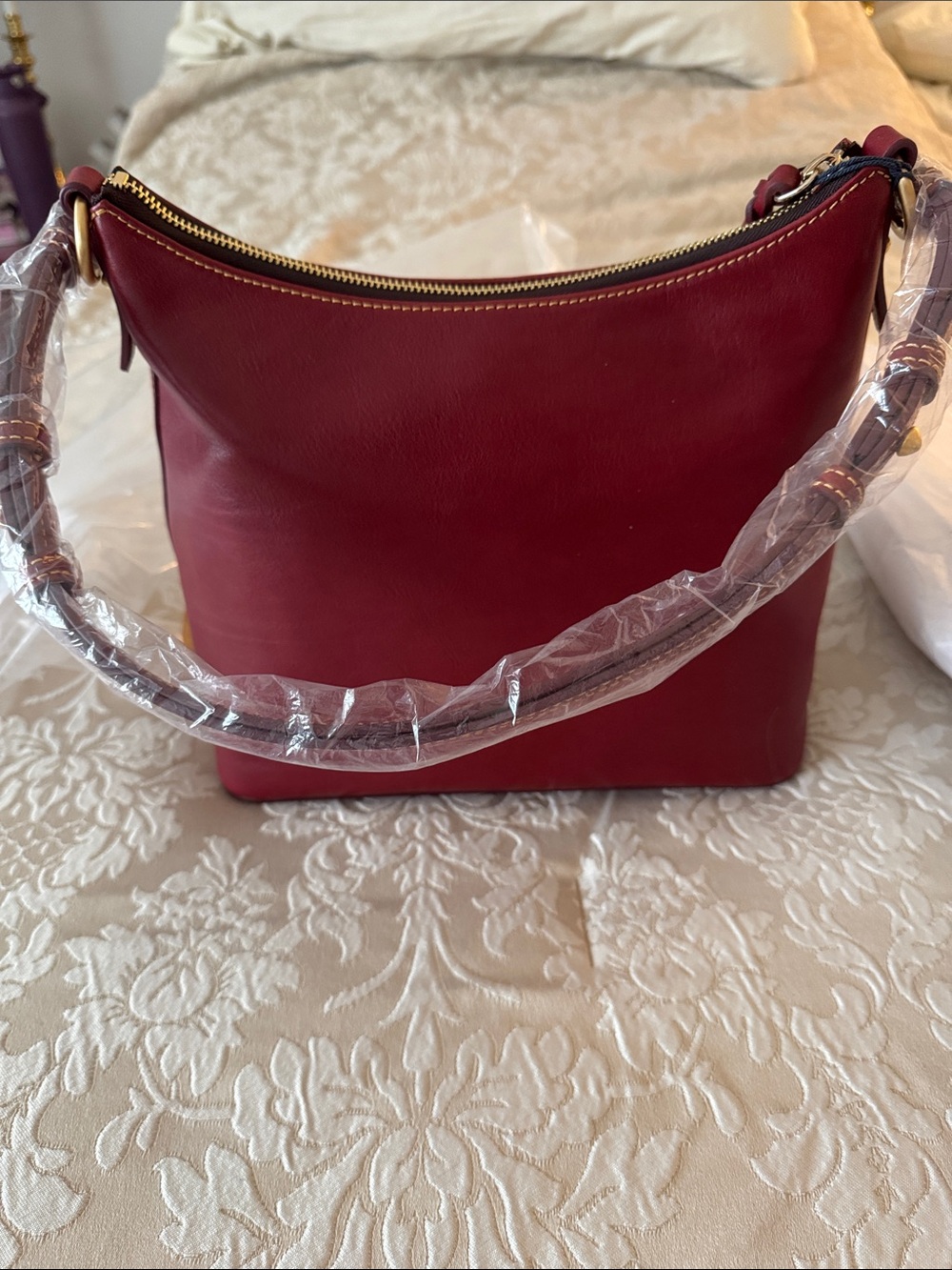 Dooney & Bourke Burgundy Leather Hobo Shoulder Bag - Picture 3 of 4